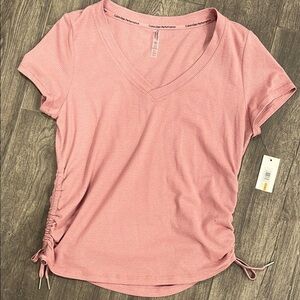Calvin Klein Performance Pink Ruched Tie at Sides T-Shirt